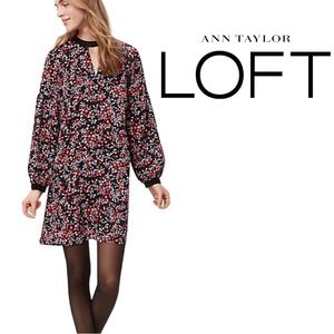 LOFT Berry Velvet Trim Floral Cutout Shift dress